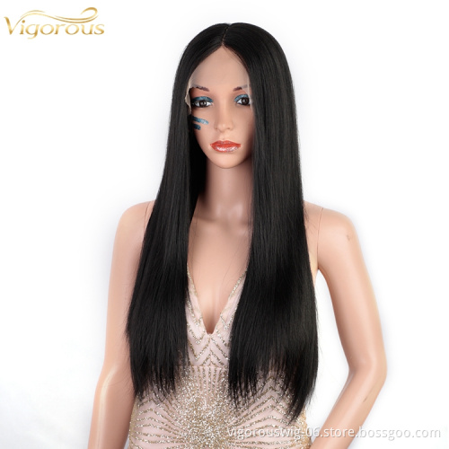 Heat Resistant Fiber Lace Wigs Middle Part Long Straight Black Hair Synthetic Hair Wigs For Black Women